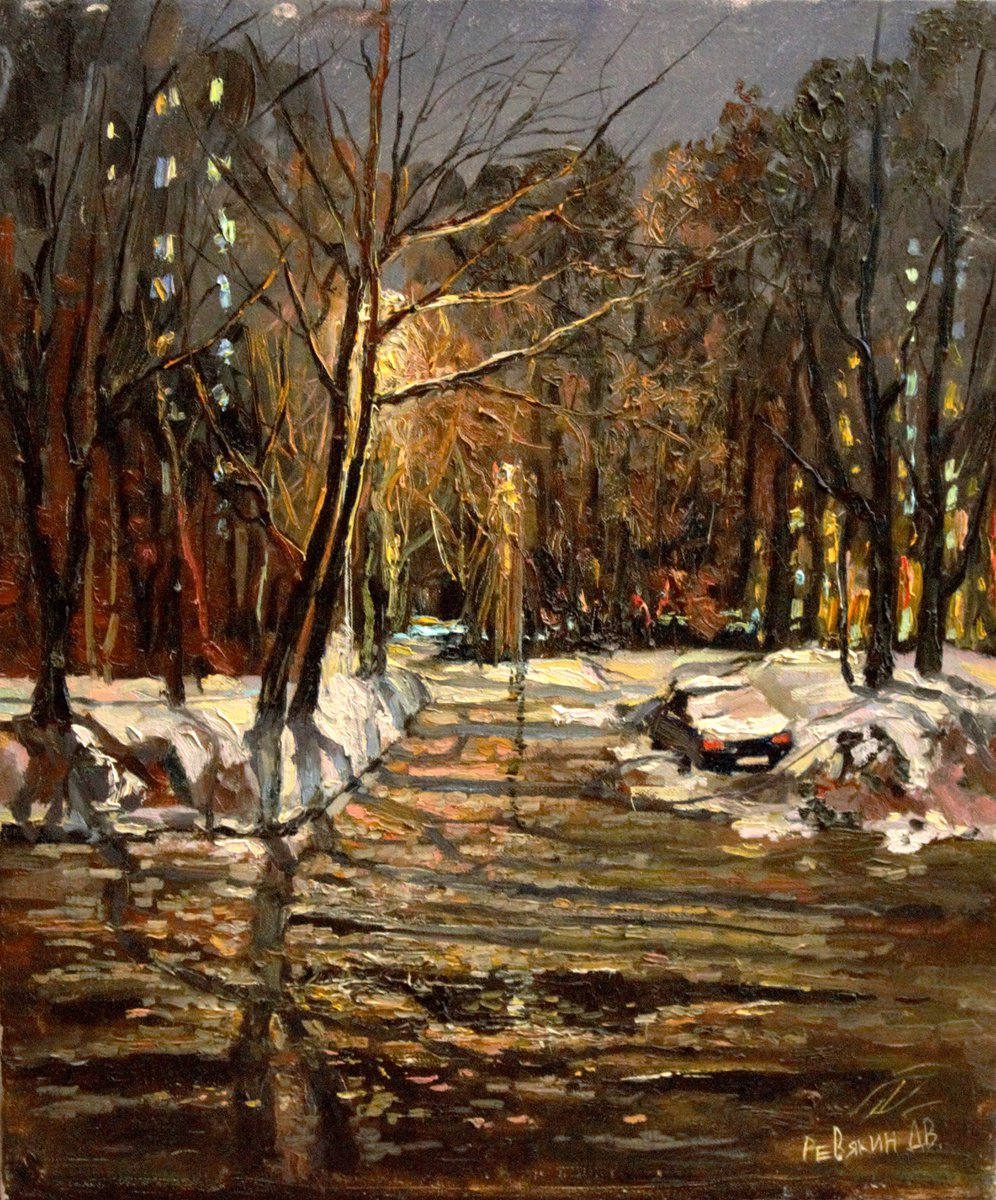 Moscow at night. City landscape oil painting by Dmitry Revyakin