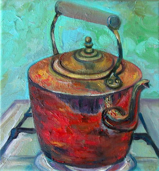 Brass Kettle on Stove