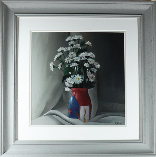 Daisies, Flower Painting in a Vase, Still Life Artwork by Alex Jabore