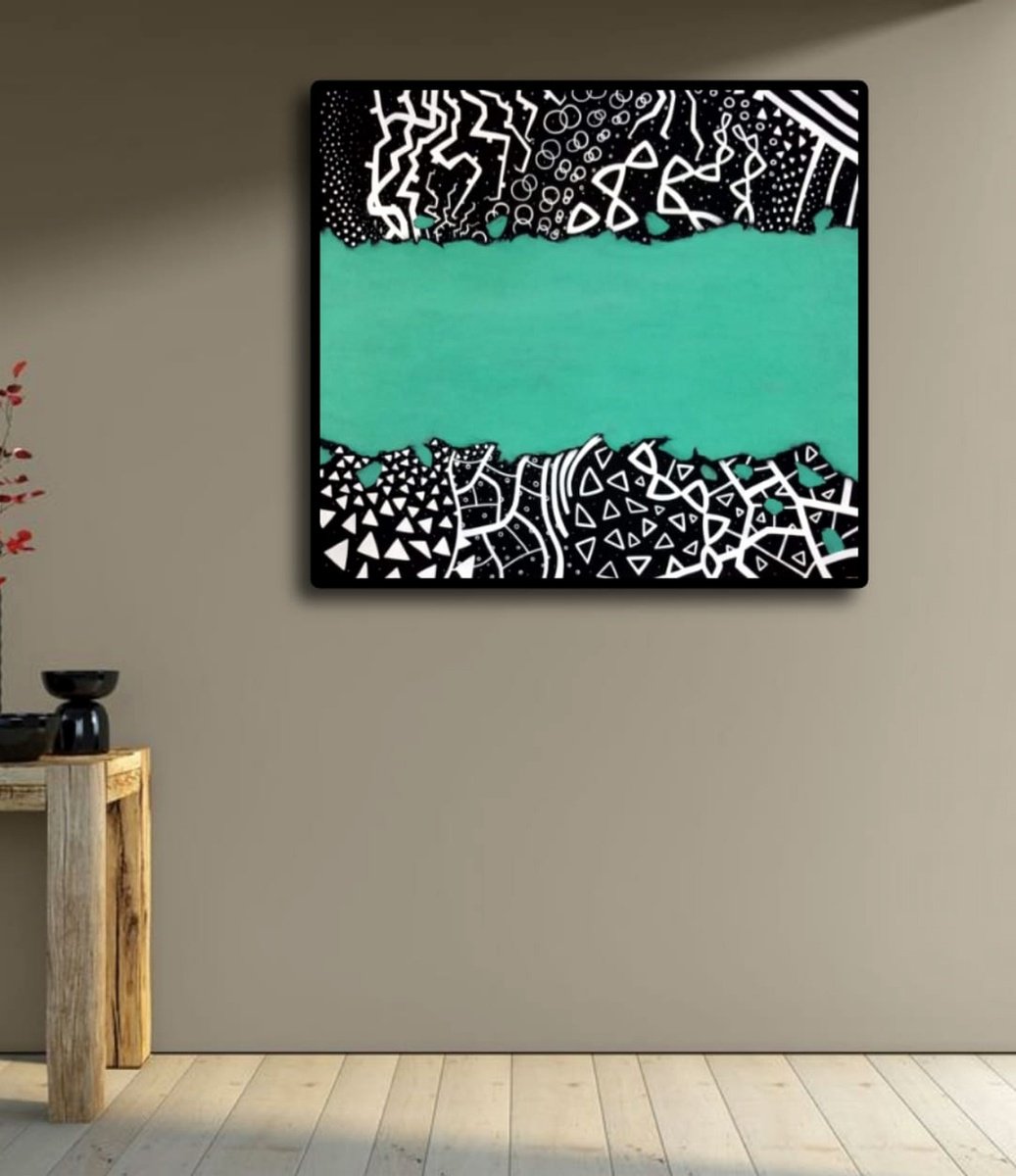 Abstract Painting By Riccardo Ticco Capparella, 45 X 43", Green River #4, Original Artwork