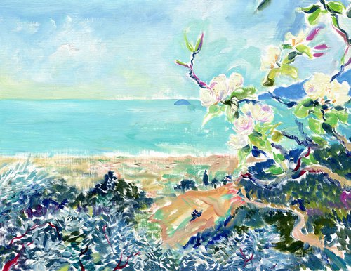 Tuscany sea view and an almond blossom by Daria Galinski
