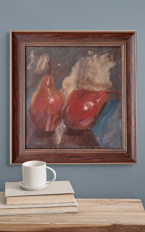Red pears on blue by MADALINA GAVRILA
