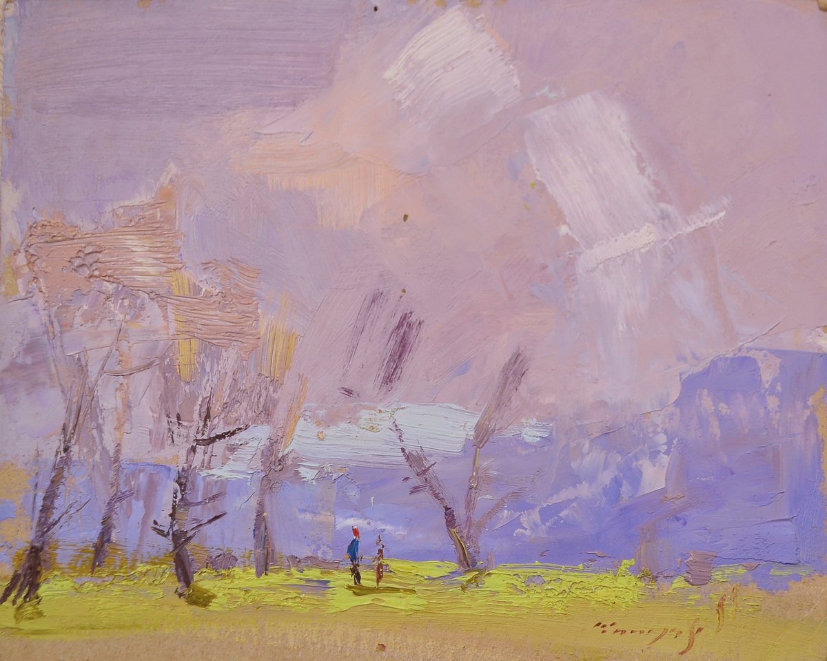 Impressionistic Landscape Oil Painting By Alexander Shandor, 11 X 8, Air, Light, A Flight ..., Original Artwork