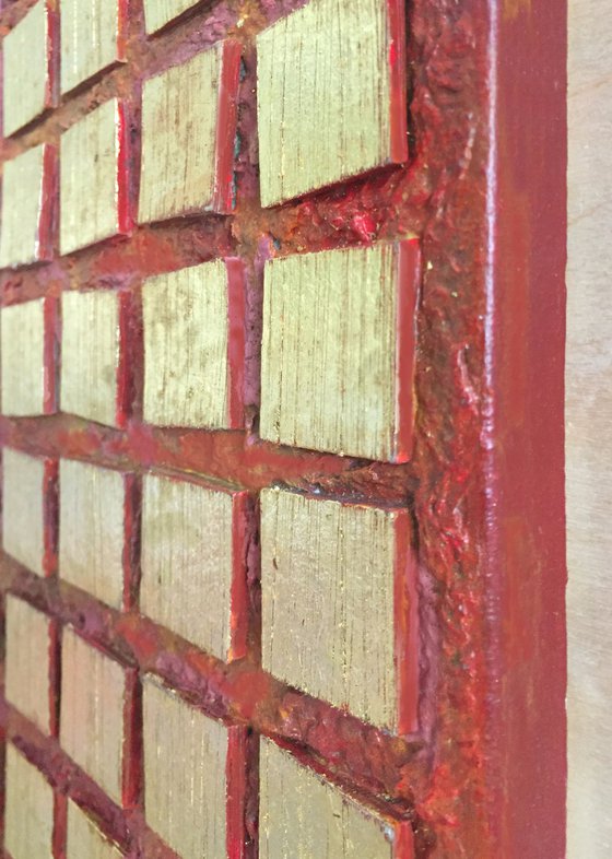 SALE! Stacked Golden Tiles - Relief on Canvas
