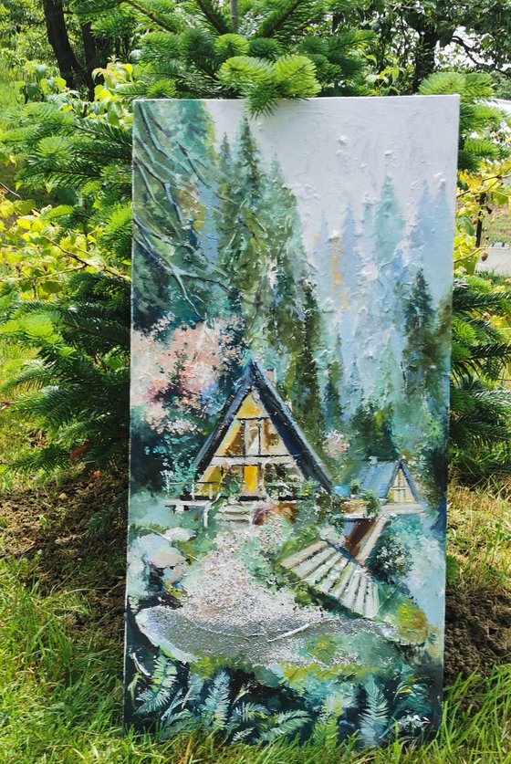 Forest House on canvas, oil painting