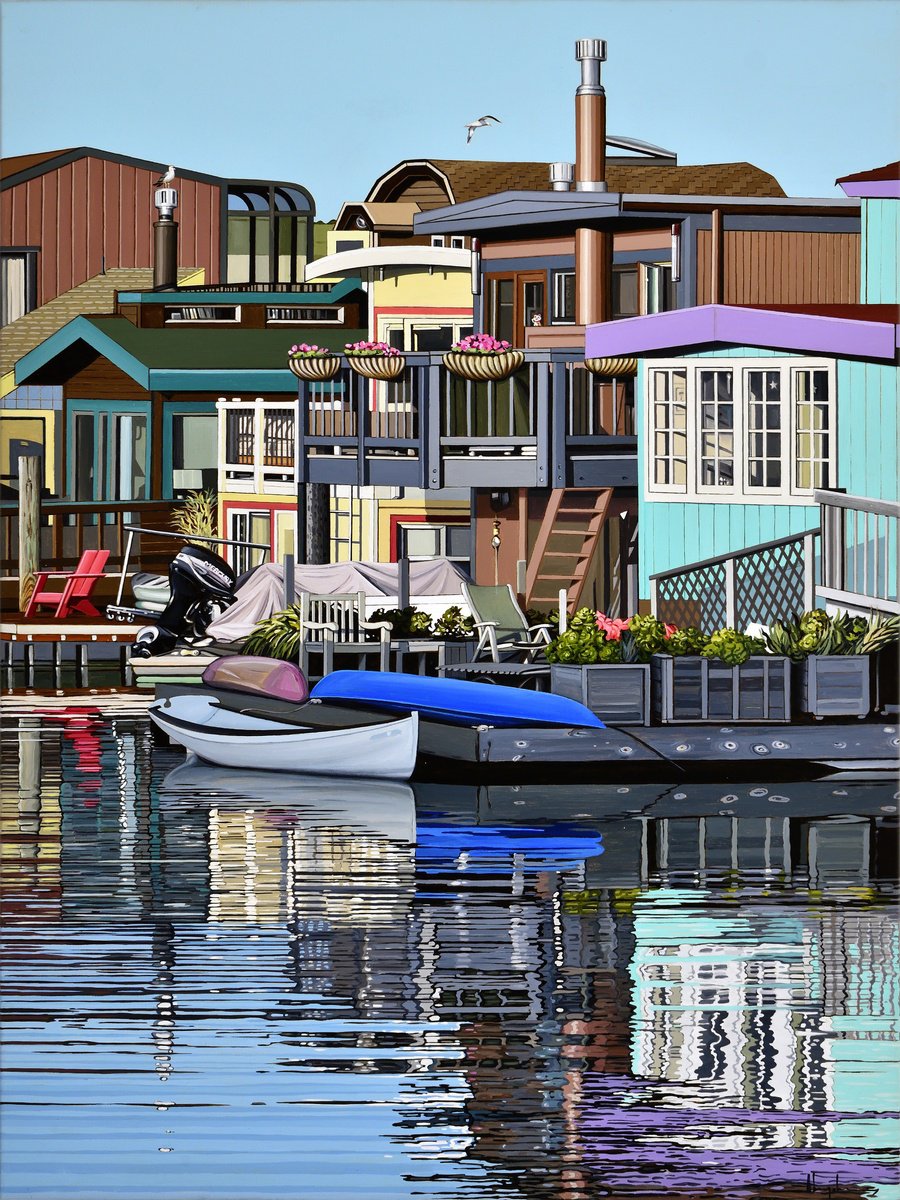 Photorealistic Landscape Acrylic Painting By Alex Nizovsky, 30 X 40, Issaquah Dock #2, Original Artwork