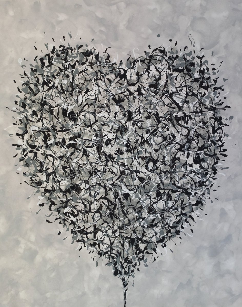 Abstract Acrylic Painting By Max Yaskin, 44 X 56", Heart 5 By M.y., Original Artwork