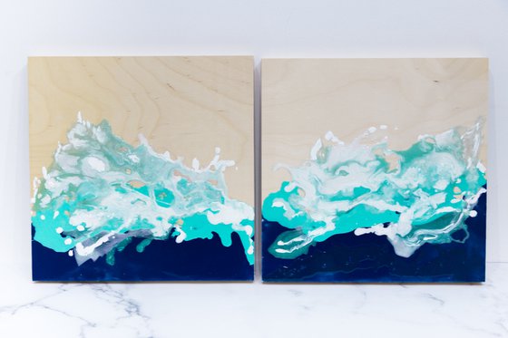 Abstract Sea Wave Ocean (diptych)