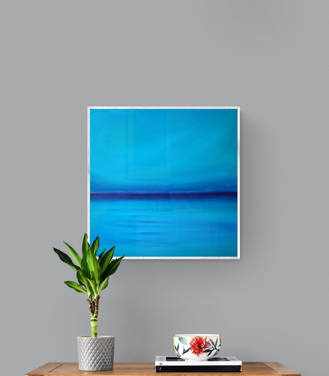 Impressionistic Landscape Acrylic Painting By Nataliia Krykun, 22 X 22", Blue Lagoon Ocean #2, Original Artwork