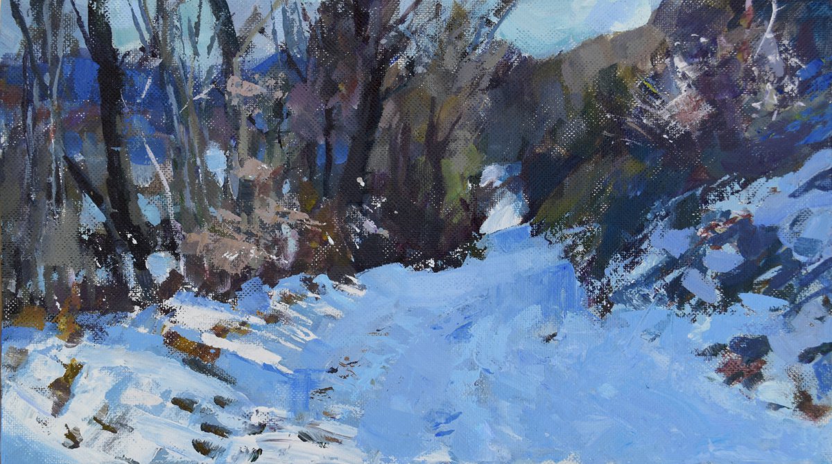 Expressive Landscape Acrylic Painting By Goran Zigolic Watercolors, 19 X 11, Sunny Day, Original Artwork