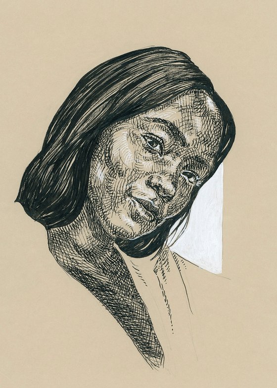 Black woman portrait. Portrait on paper