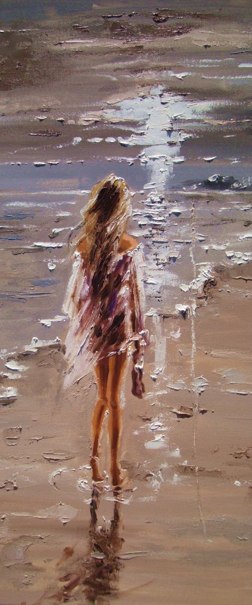" WALKING AWAY ... " SEA original painting palette knife GIFT MODERN URBAN ART OFFICE ART DECOR HOME DECOR GIFT IDEA by Monika Luniak