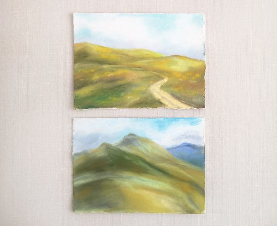 Mountain landscape set of 2 small paintings