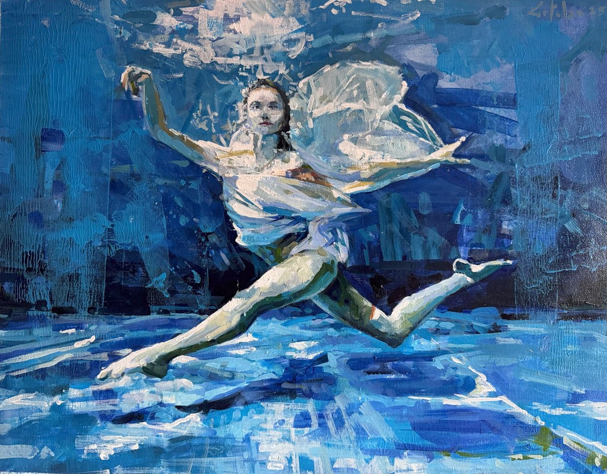 Impressionistic Landscape Oil Painting By Marco Ortolan, 20 X 15", Dancing Underwater, Original Artwork