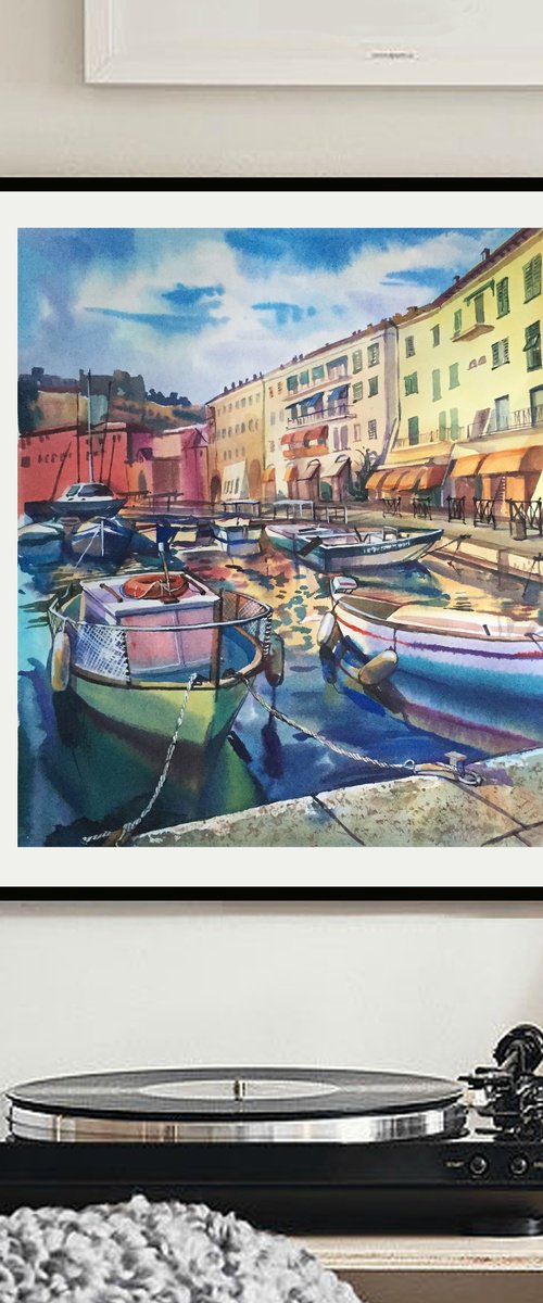 Italian landscape with boats by Natalia Veyner