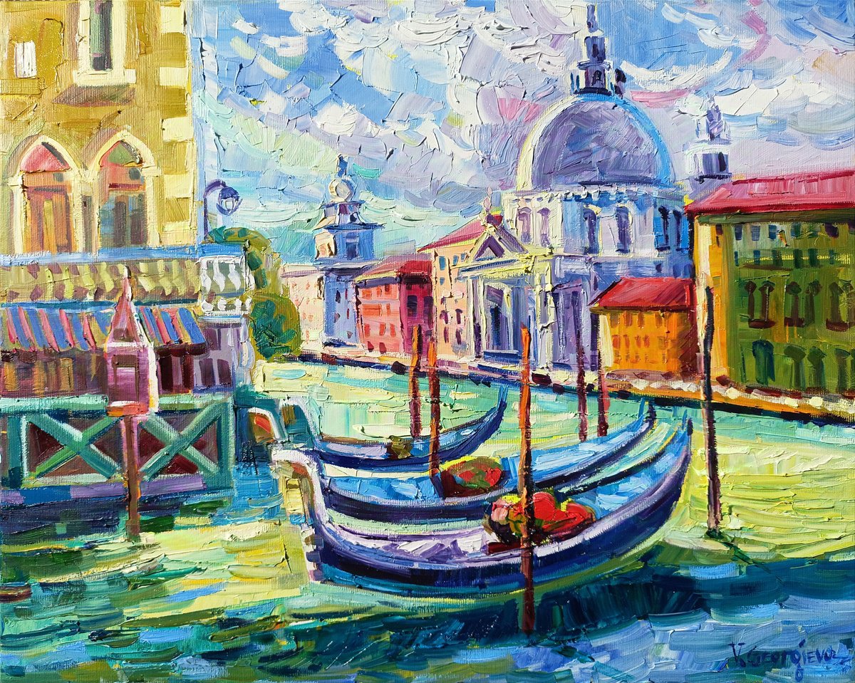 Impressionistic Cityscapes Oil Painting By Vanya Georgieva, 20 X 16", Beautiful Light In Venice, Original Artwork