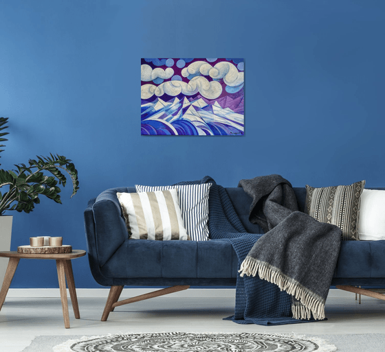 Winter evening (60x80cm, cubism, oil painting, ready to hang)