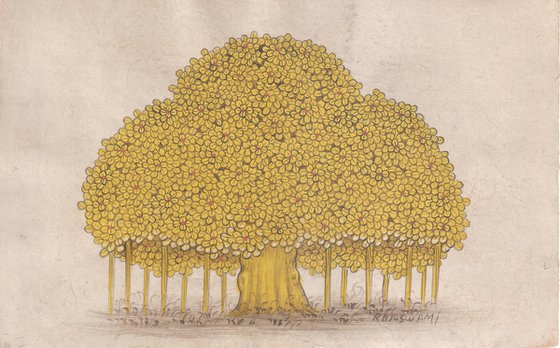 Golden Banyan Tree Miniature Painting