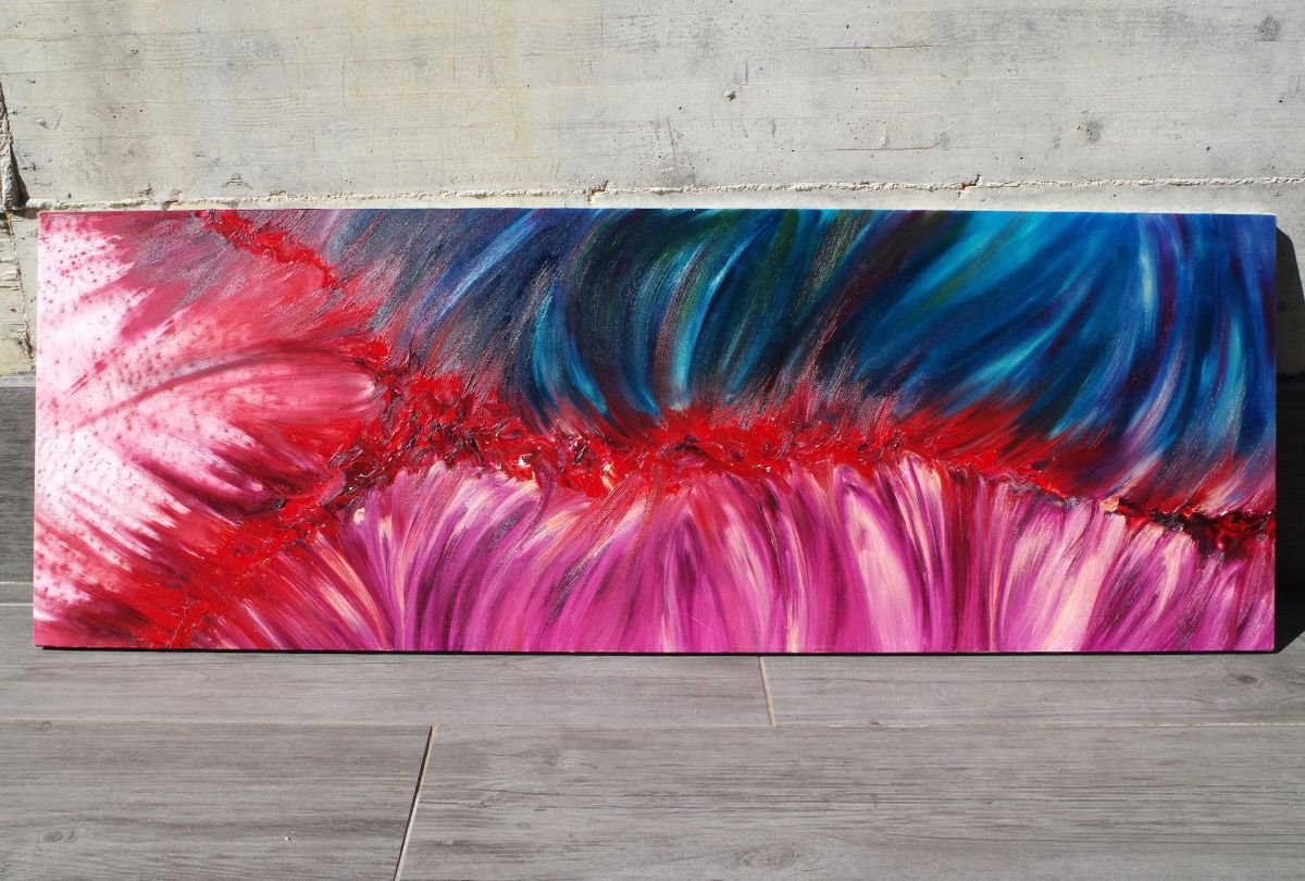 Encounter - 120x40 cm, LARGE XL, Original abstract painting, oil on canvas by Davide De Palma