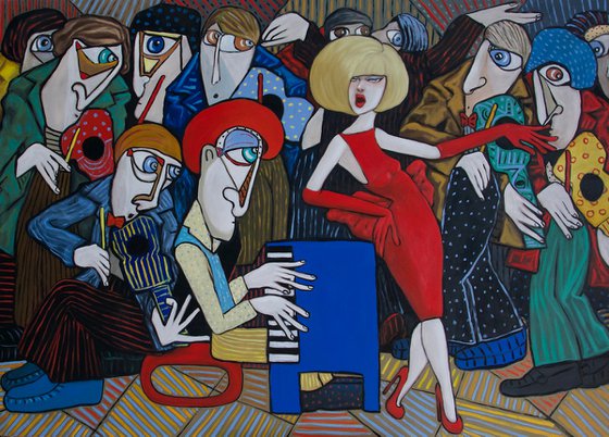 The piano player with Lady in Red.