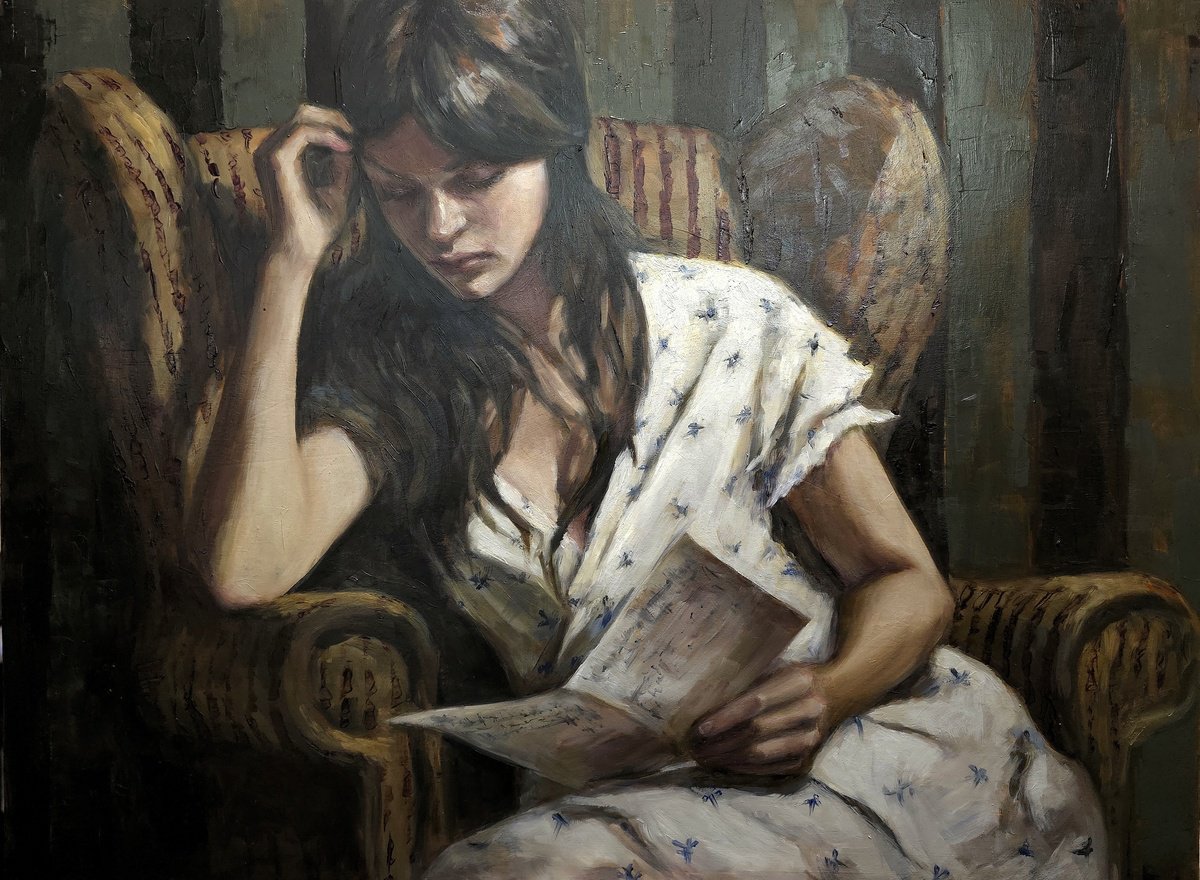 Impressionistic Portrait Oil Painting By Artmoods Tp, 24 X 18, Fading Lines, Original Artwork