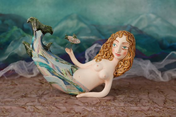 Mermaid with a fish,  Original sculpture by Elya Yalonetski.