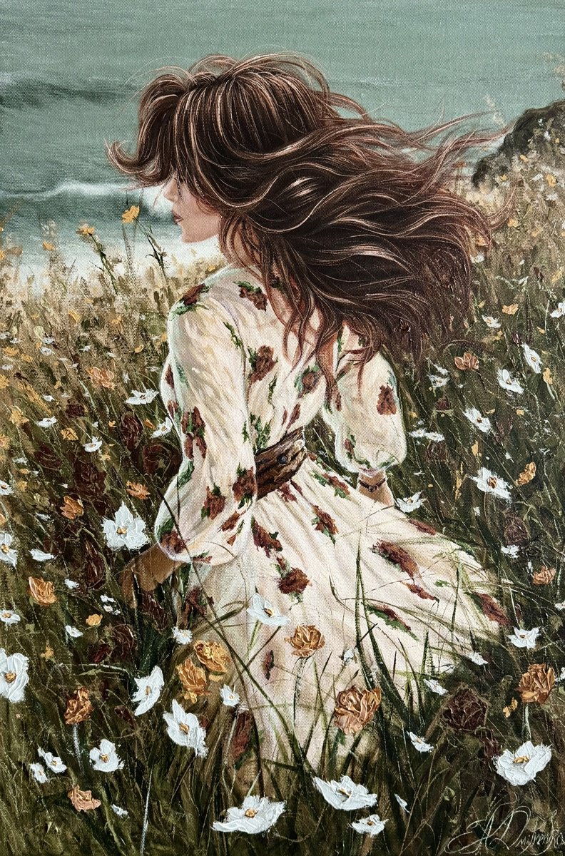 Expressive Portrait Acrylic Painting By Elena Adele Dmitrenko, 24 X 36, The Meadow