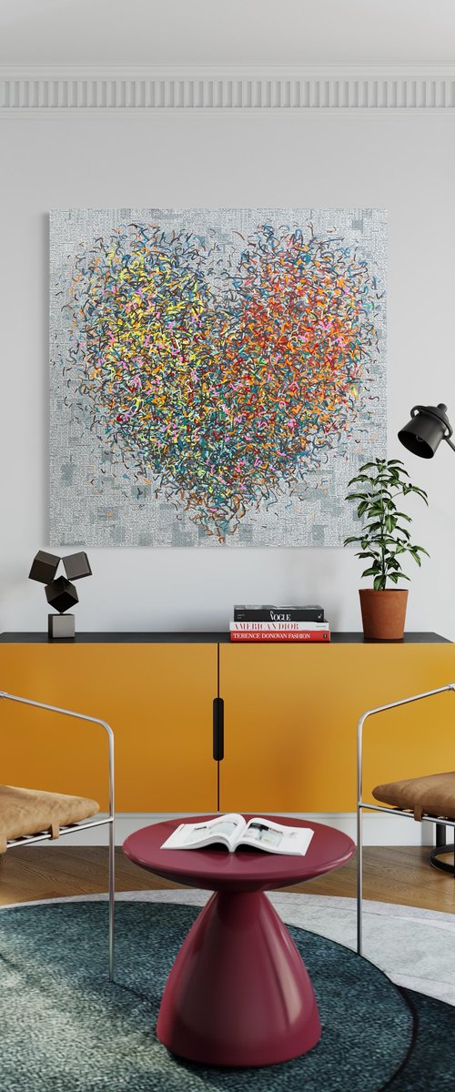 The Protective Optimist - 127cm squ - mixed media on canvas by George Hall