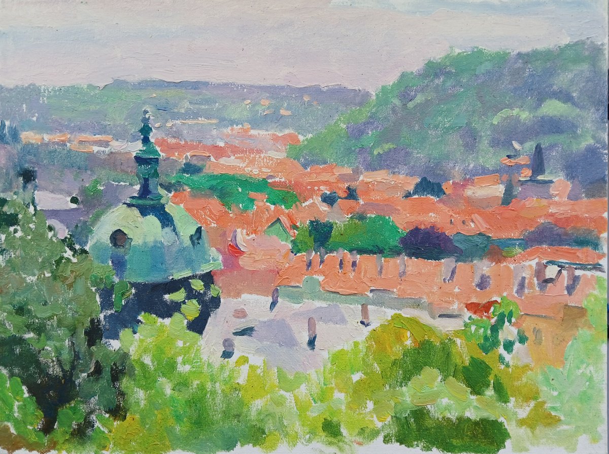 Impressionistic Landscape Oil Painting By Vasyl Koval, 16 X 12", Prague, Original Artwork