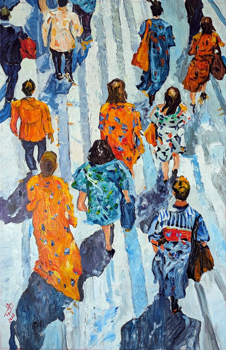 Expressive Oil Painting , Crossing The Street By Felix Rubio, 22 X 33, Artwork For Sale On Artfinder