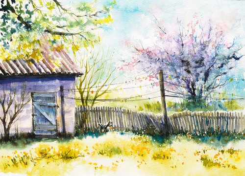 Backyard at spring by Eve Mazur