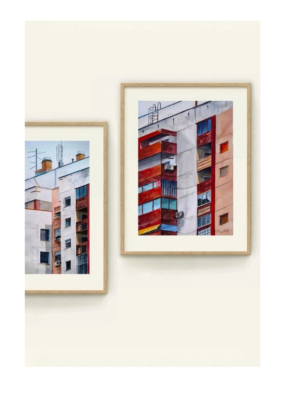 2 paintings - Rooftop stillness