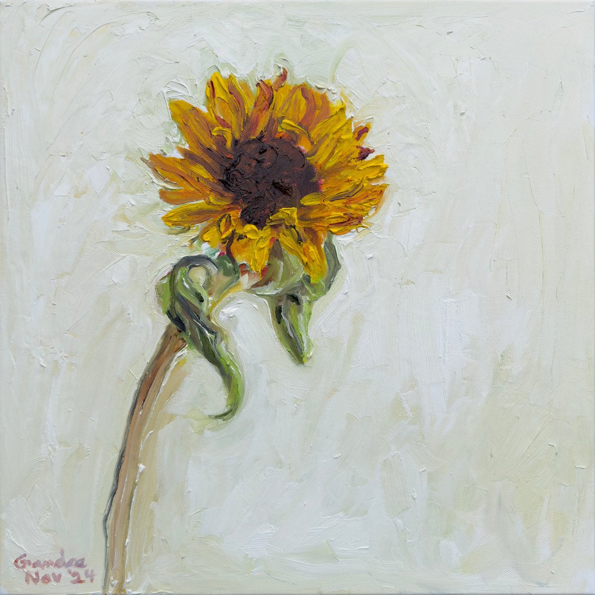 Impressionistic Botanical Oil Painting By Gandee Vasan, 16 X 16, Sunflower2, Original Artwork