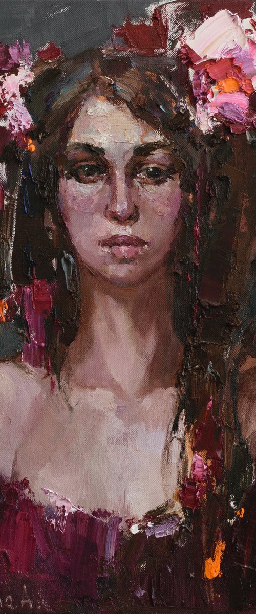 Girl portrait  - Original oil female portrait painting by Anastasiia Valiulina