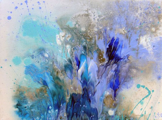 "Blue splashes" Small Painting 30 x 40 cm
