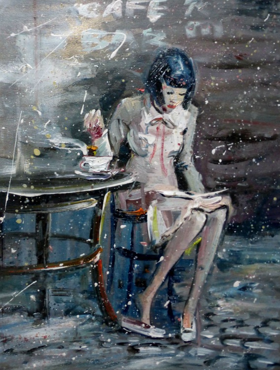 Girl In A Cafe With A Cup Of Tea Oil Painting 3 Artfinder