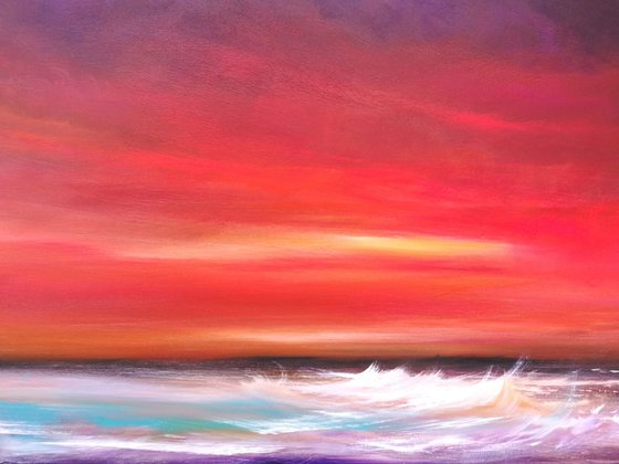 Day's End - Sunset, Seascape, Red, Skies - XL, Modern Art Office Decor Home