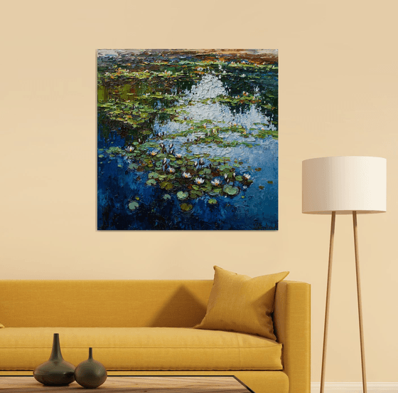 White Water Lilies - Impasto Original Oil painting