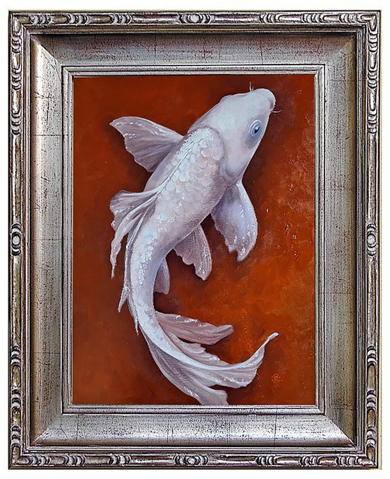 White Koi on Terracotta Red