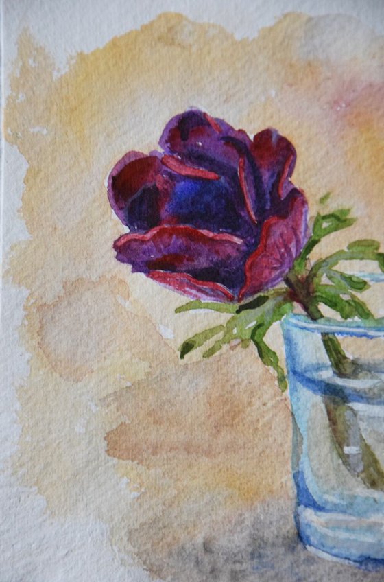 Flower in a glass Watercolor painting on craft paper
