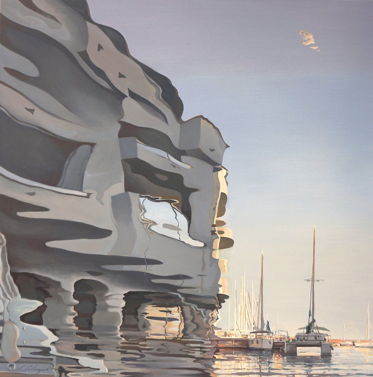 Surrealistic Landscape Oil Painting By Sergej Sologub, 39 X 39", Pier3, Original Artwork