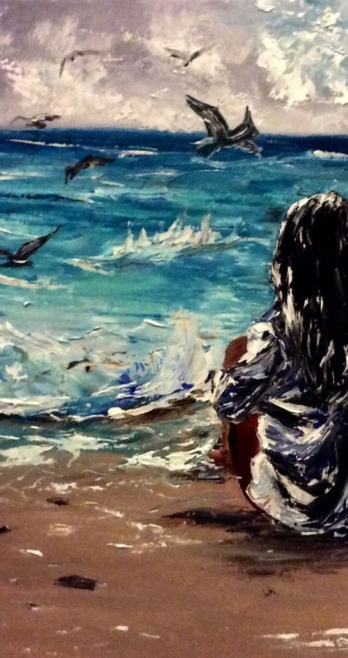 Girl sitting on the beach daydreaming by Inna Montano