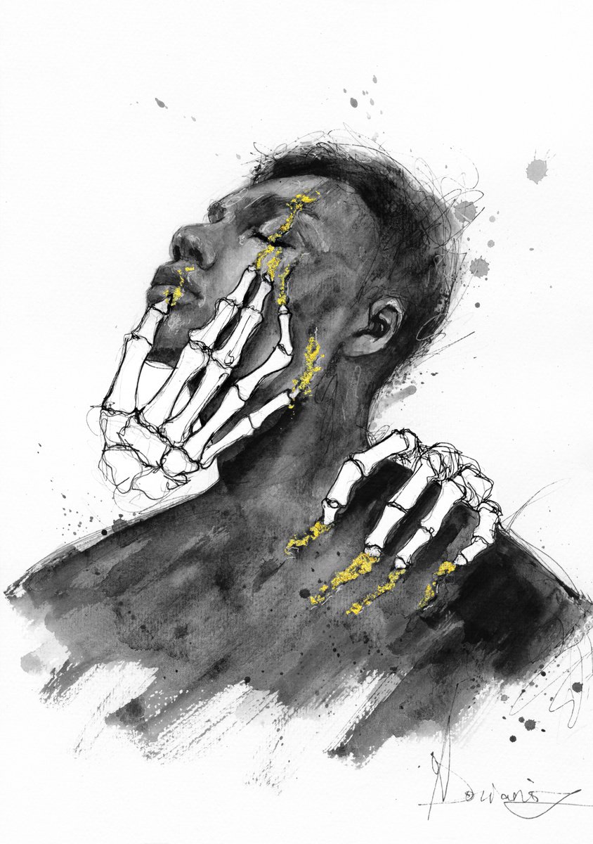 Expressive Portrait Ink Drawing By Doriana Popa, 8 X 12, Scrape, Original Artwork