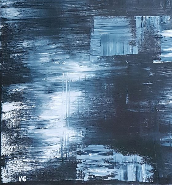 "Indigo mood" Abstract Oil Painting. Abstraction.