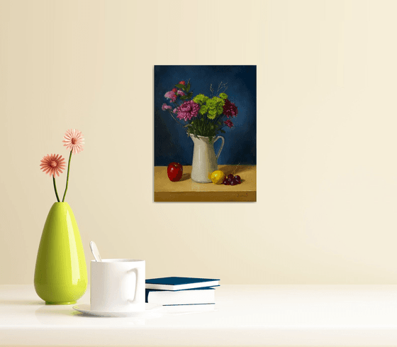 Small Floral Still Life Oil Painting. Kitchen decor.