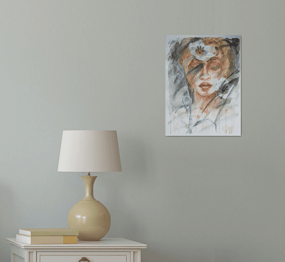 Cross out the spring- watercolor painting for the interior of the office and home, gift, present