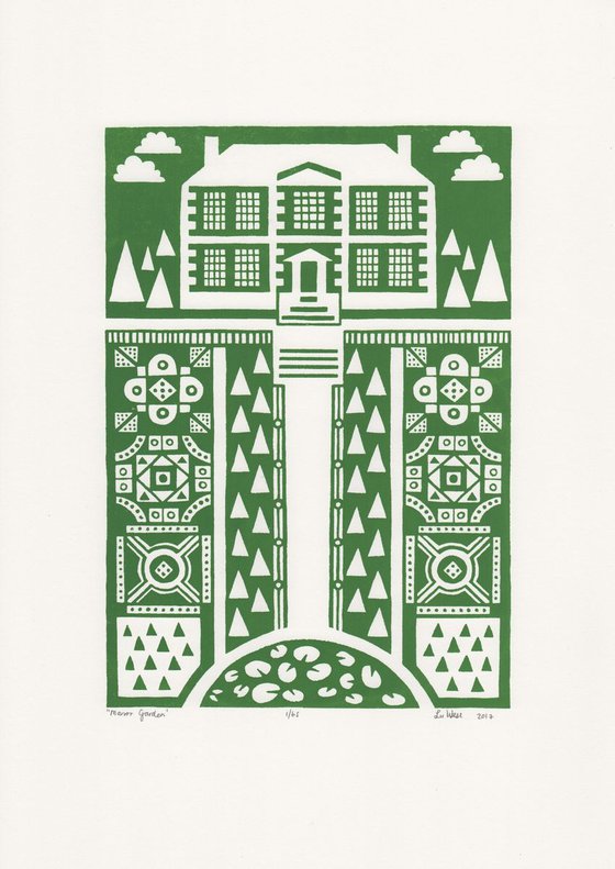 Manor Garden Print A3 Size in Heritage Green - Framed - FREE UK Delivery