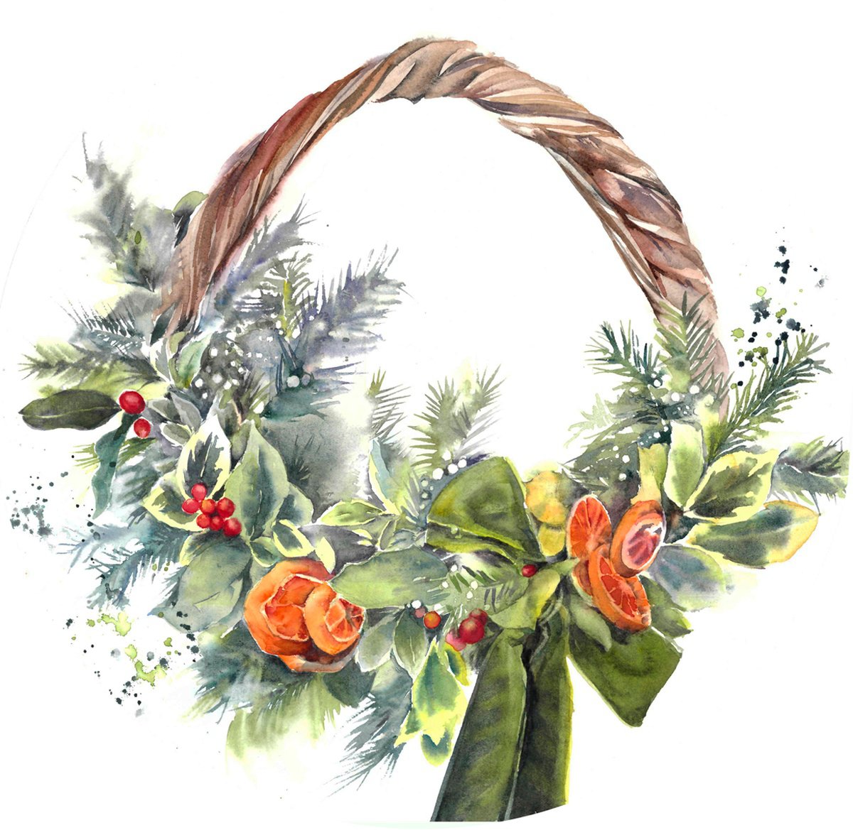 Impressionistic Botanical Watercolour By Anjana Cawdell, 12 X 12, Citrus & Holly, Original Artwork