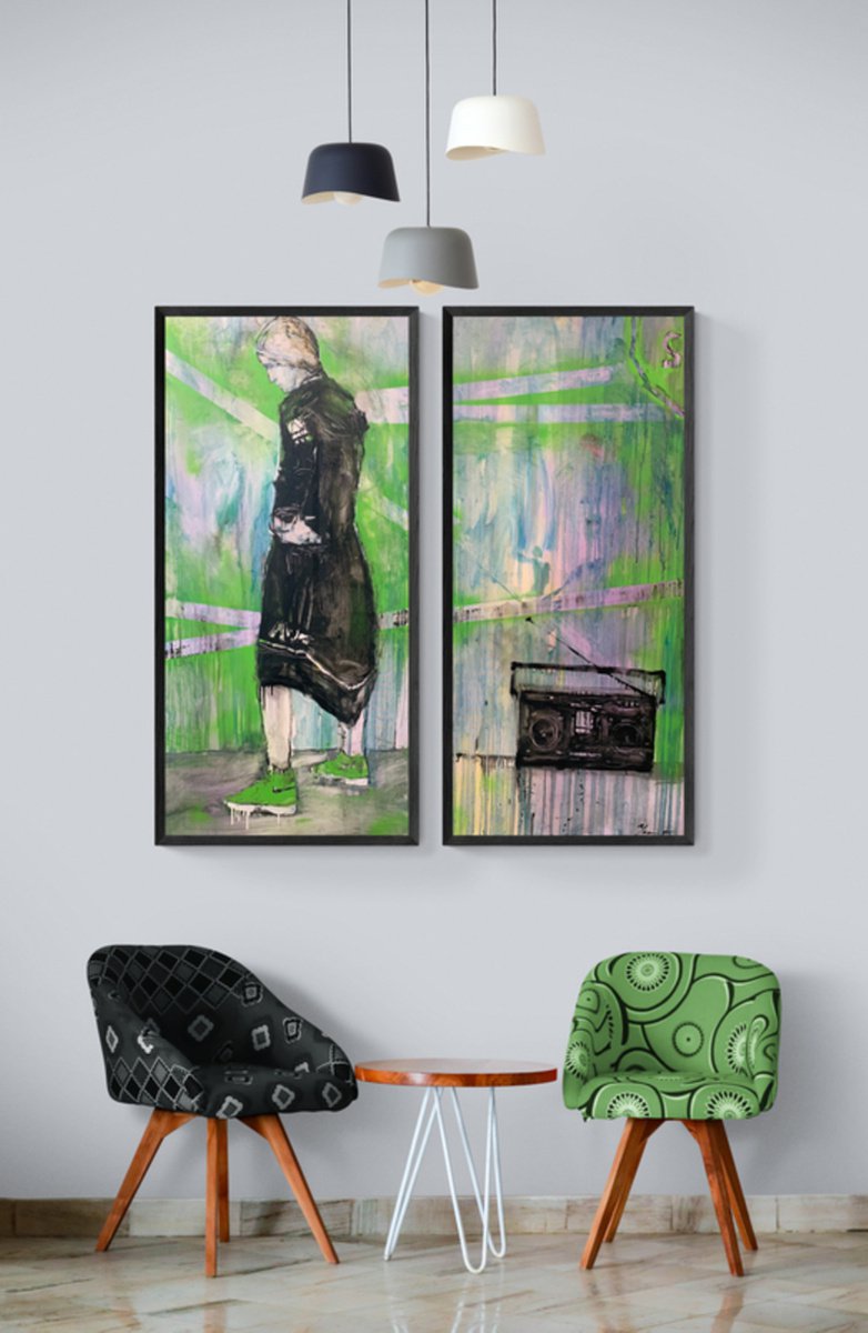 Expressive Portrait Oil Painting By Yaroslav Yasenev, 55 X 59", Boombox, Original Artwork