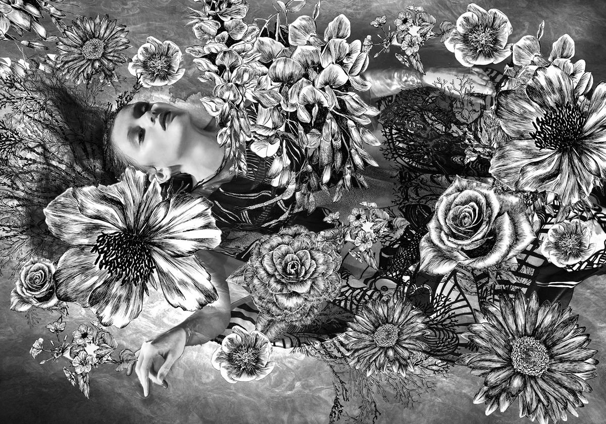 Ophelia - fashion - feminine - collage art - flowers by Giorgia Ricci